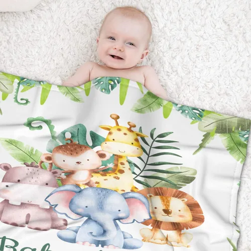 Miniatura 6 de Manta personalizada con nombre, manta personalizada de animales de bebé, regalos conmemorativos para envolver niños pequeños, cumpleaños familiar
