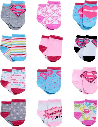 DC Comics Baby Boys and Girls Socks - 12 Pack Batman Wonder Woman Superman Justice League Super Girl Socks 0-24M