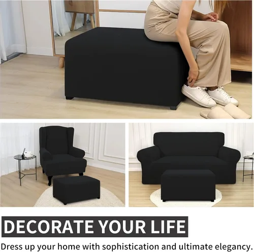 Miniatura 5 de Easy-Going Funda para Otomán Elástica 100% Doble Impermeable Rectangular Plegable Taburete de Almacenamiento Protector de Muebles Funda Suave