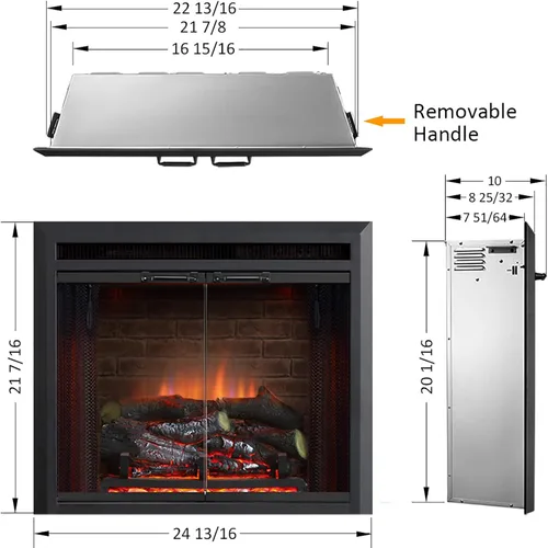 Miniatura 2 de PuraFlame Klaus - Inserto eléctrico para chimenea con sonido de chispas de fuego, puerta de vidrio y pantalla de malla, 750/1500 W, color negro, 22