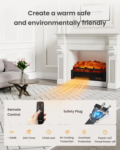 Miniatura 3 de AIRMATE Calentador eléctrico de chimenea de 1500 W, troncos de inserción de chimenea eléctrica de 22 pulgadas, temporizador de chimenea de 12 horas