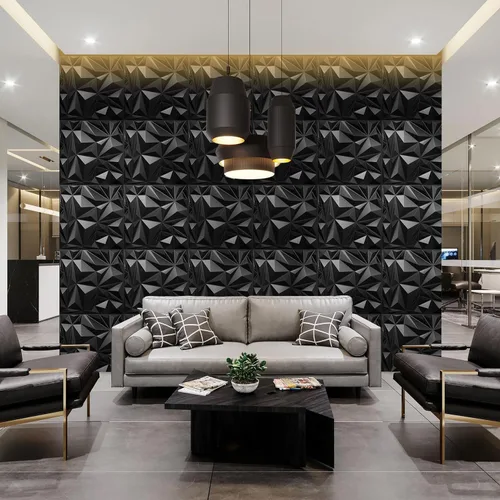 Miniatura 2 de STICKGOO Paquete de 12 Paneles de Pared 3D para Decoración de Pared Interior, Paneles de Pared de Acento con Diseño de Diamante Negro, 19.7''x19.7