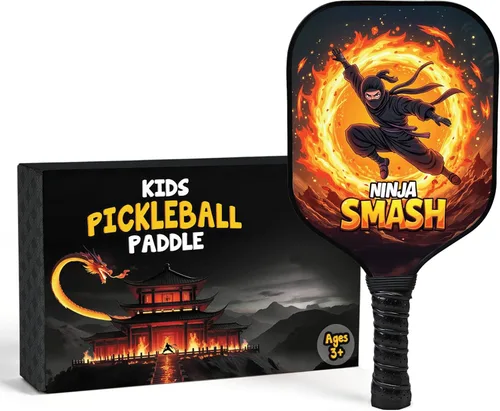 Miniatura 10 de Paleta de pickleball para niños diseñada para edades de 3 a 12 años, fibra de vidrio ligera (0.37 libras), agarre pequeño para un fácil control