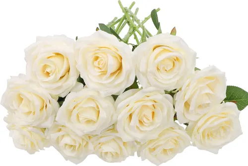 Miniatura 28 de Rosas artificiales, rosas artificiales, rosa falsa de seda, flores falsas de aspecto real con tallos para ramos de boda, mesas, centros de mesa