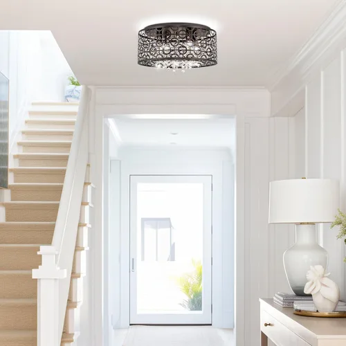 Miniatura 9 de Kira Home Brielle - Lámpara de techo moderna de 15 pulgadas, pantalla de metal geométrico glamorosa de 4 luces con cristales en cascada, acabado