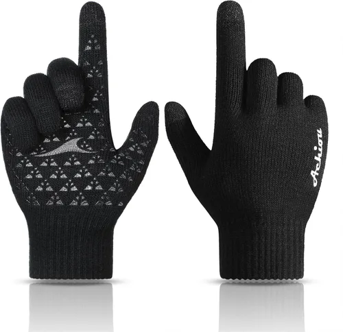 Achiou - Guantes de invierno, guantes para hombres y mujeres, guantes de correr cálidos para pantalla táctil mejorados con forro térmico de punto