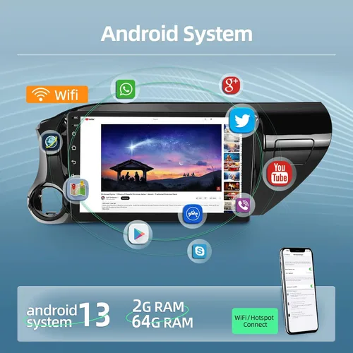 Miniatura 3 de [2 GB+64 GB] Radio de coche para Toyota Hilux 2015-2020, pantalla táctil de 10.1 pulgadas estéreo de coche con sistema Android 13, Carplay y Android