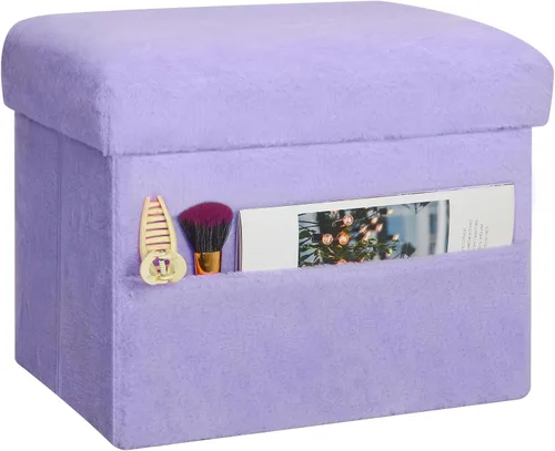 Miniatura 9 de Otomana pequeña con almacenamiento, taburete plegable con asiento acolchado más grueso, banco otomano de almacenamiento de piel suave para Negro