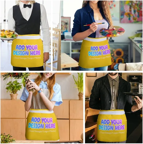 Miniatura 112 de AXKEUDO Delantal personalizado con bolsillos, delantales de cintura para camarera para cocinar en casa, restaurante, servir trabajo