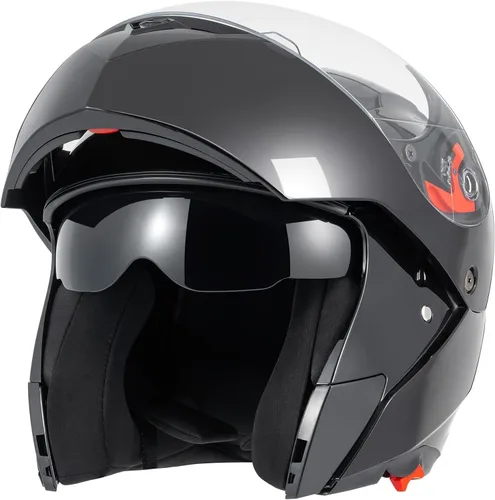 Miniatura 9 de DOT Approved Modular Flip-Up Dual Visor Motorcycle Full Face Helmet for Adults Men & Women with 2 Removable Visors (1 Clear + 1 Tinted)，Suitable for
