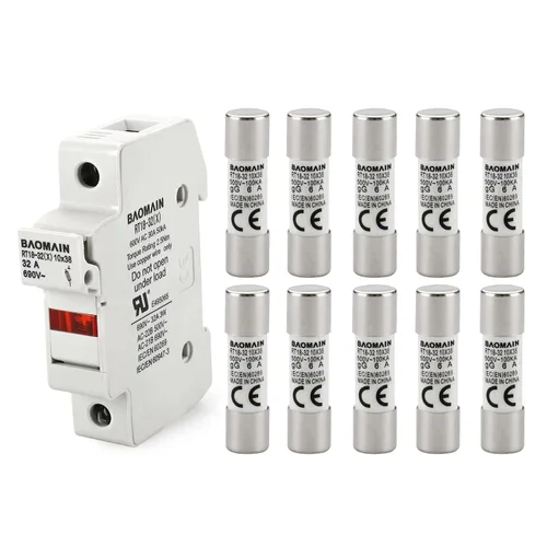 Miniatura 10 de Baomain Base portafusibles RT18-32 con fusibles de cerámica de 10x1A (0.394x1.496 in) - Montaje en riel DIN de 1 polo, indicador LED, certificado CE