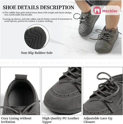 Miniatura 3 de Meckior Zapatos de Boda Clásicos para Bebés Niños y Niñas de Cuero Sintético PU, Mocasines Brogue, Zapatos Oxford para Niños Pequeños, Zapatos