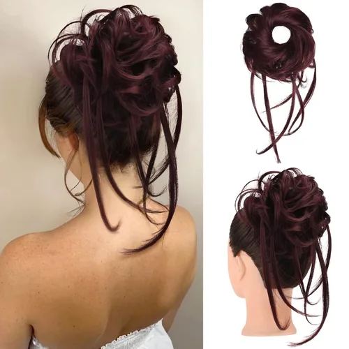 Miniatura 10 de HOOJIH Pieza de cabello estilo moño desordenado - Extensiones de cabello superlargas estilo moño rizado, envoltura de cabello ondulado, accesorio
