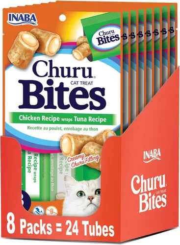 Miniatura 13 de INABA Churu Bites para gatos, golosinas para gatos horneadas y suaves rellenas de pollo con vitamina E, 0.35 onzas cada tubo, 24 tubos en total