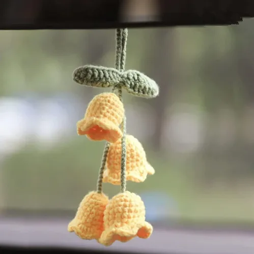Miniatura 20 de Planta colgante de ganchillo para automóvil, colgador de espejo de automóvil de punto, cesta colgante de ganchillo para plantas de automóvil, lindos