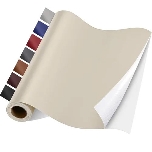 Miniatura 12 de Kit de parches de reparación de cuero autoadhesivo, cinta de reparación de cuero de vinilo grande de 4 x 63 pulgadas para muebles, asiento de Gris