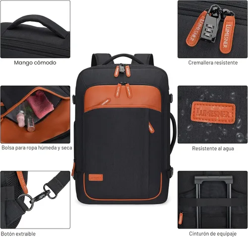 Miniatura 6 de Lumesner Mochilas de viaje de mano, extra grandes de 40 litros aprobadas para vuelos para hombres y mujeres, mochila de maleta expandible, Grande