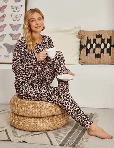 Miniatura 17 de Ekouaer Conjunto de pijama de manga larga para mujer, ropa de dormir suave con cuello redondo y bolsillos