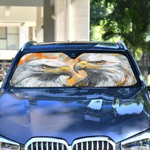 Miniatura 2 de Parasol para parabrisas con diseño de águila calva, diseño de amapola dorada para ventana delantera de automóvil, visera plegable de 55 x 27.6