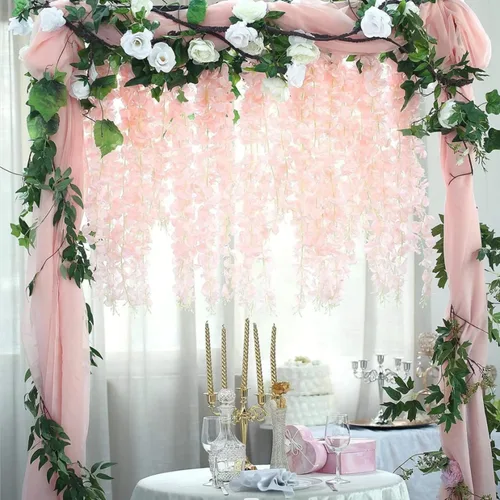 Miniatura 5 de Paquete de 24 guirnaldas de flores colgantes de glicina rosa claro, enredaderas de flores artificiales de 3.77 pies, glicinia falsa, guirnalda