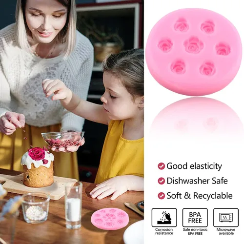 Miniatura 3 de ZiXiang Moldes de silicona de flores de rosas, molde de fondant de flores de margarita para decoración de pasteles, decoración de cupcakes, caramelo