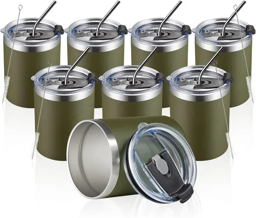 Miniatura 13 de MEWAY Paquete de 8 tazas reutilizables aisladas de acero inoxidable de 12 onzas, taza de café duradera de doble pared, capa en polvo, para café