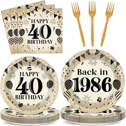 Miniatura 31 de Juego de 96 piezas de platos de papel, servilletas y tenedores para fiesta de cumpleaños número 16 para fiesta negra de dulces 16 años, platos