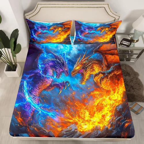 Erosebridal Monster Bedding - Juego de sábanas de tamaño individual con diseño de dragón mágico para niños y hombres, juego de cama ajustable con