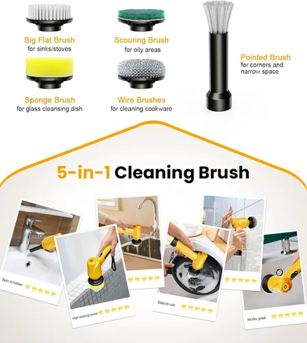Miniatura 7 de qimedo Battery Electric Spin Scrubber Q4, Handheld Scrubber for Cleaning with Display, Power Dish Scrubber with 5 Heads, Shower Cordless Cleaning