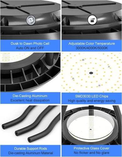 Miniatura 6 de KUKUPPO Luz LED de poste superior de 60 W, certificación ETL, 8400 lm, CCT ajustable 3000K/4000K/5000K, potencia ajustable 60W/48W/36W lámpara