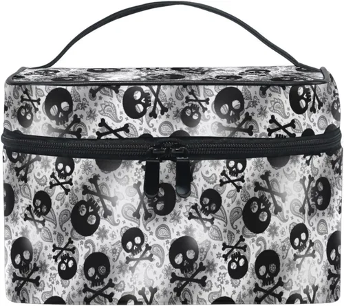 Miniatura 20 de Bolsa de maquillaje, bolsa organizadora de maquillaje de viaje con estampado de leopardo rosa, neceser para niñas, mujeres y mujeres, Geométrico 115