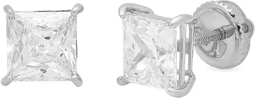 Pendientes de tuerca unisex de alta calidad de corte princesa brillante de 29ct con zafiro blanco de alta calidad de oro blanco sólido de 14 k con
