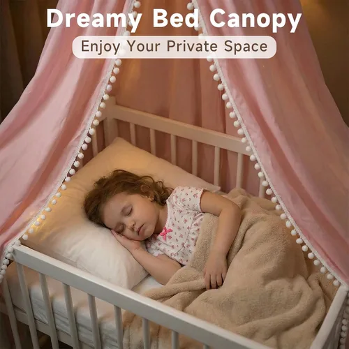 Miniatura 7 de LOAOL Toldo de cama con pompón para niños, cubierta de red para cuna, cortina para cuna, rincón de lectura, tienda de campaña colgante, guardería