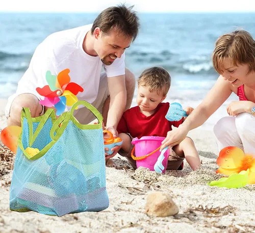 Miniatura 5 de JOYFISCO Bolsa de playa de malla, paquete de 2 juguetes de arena grandes, almacenamiento de conchas de mar, juguetes de playa, bolsa de mano
