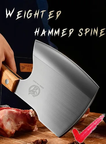 Miniatura 5 de Big Bones - Cuchillo de carnicero resistente, picador de hachas para cocina, restaurante, granja y matadero, cortar cualquier hueso, mango de madera