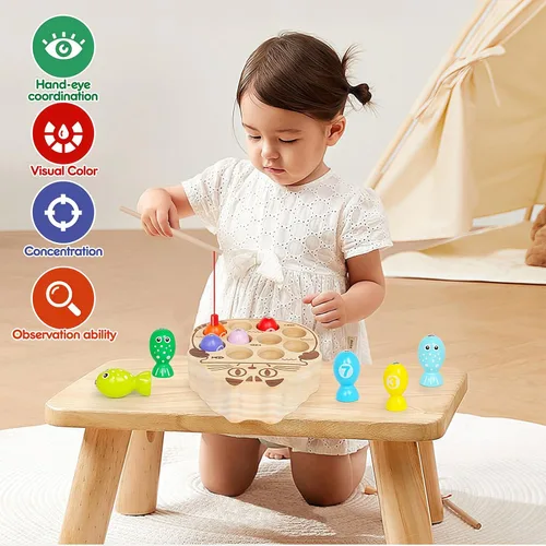 Miniatura 2 de Juego de pesca magnético de madera para niños pequeños de 3 años en adelante, actividades educativas preescolares Montessori, aprendizaje