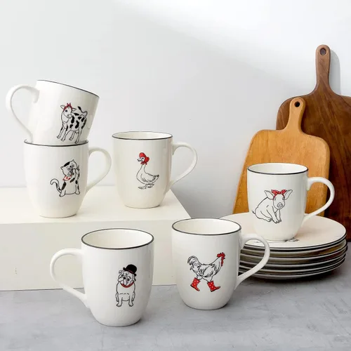 Miniatura 7 de LEHAHA Farmhouse - Juego de tazas de café de 16 onzas, tazas de cerámica grandes con asa, juego de 6, tazas de porcelana de Navidad para café, té
