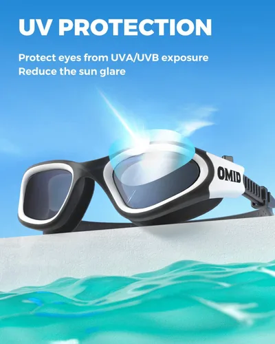 Miniatura 3 de OMID - Gafas de natación polarizadas P2, gafas antivaho para natación para hombres y mujeres adultas Lente ahumada con marco blanco y negro A5
