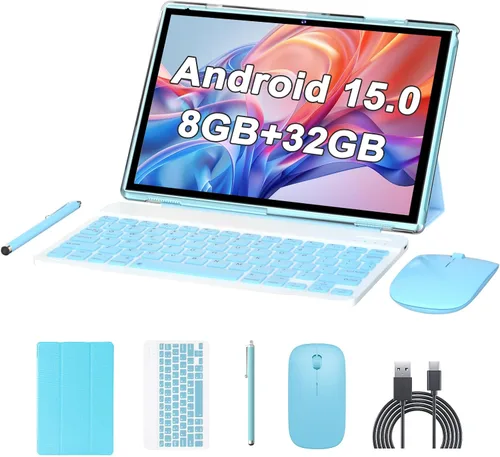 Tablet Android 15 de 10 pulgadas con lápiz capacitivo para teclado, 8 GB de RAM 2 en 1 Tableta, incluye mouse y funda protectora, batería de 6000
