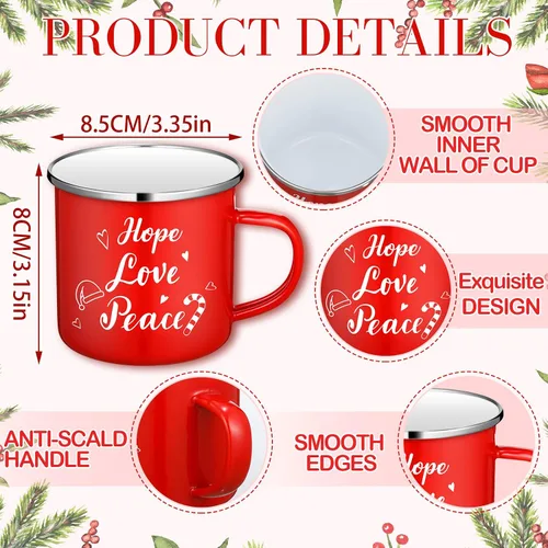 Miniatura 3 de Juego de 12 tazas de café de Navidad, tazas de esmalte blanco y rojo de 12 oz, tazas novedosas divertidas para las fiestas, para mujeres, hombres