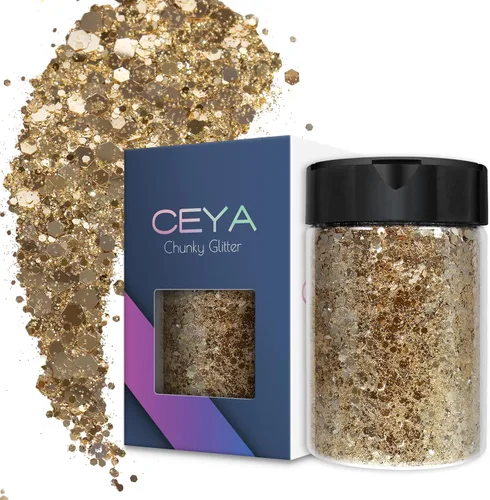 Miniatura 22 de Ceya - Purpurina gruesa, 140 g / 4.9 oz de polvo de purpurina para manualidades, color lila aubergine, con copos finos, lentejuelas iridiscentes 4.9