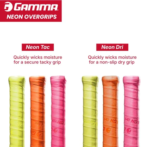 Miniatura 6 de GAMMA Overgrips deportivos de neón para tenis – Alto rendimiento y absorción de humedad, también para pickleball, pádel, raqueta Sports OG – Dri