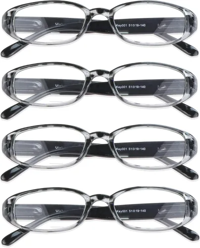 VisionGlobal 1 par/4 pares de anteojos de lectura con bisagra de resorte, lentes de bloqueo de luz azul para mujeres/hombres Key001_negro_4p