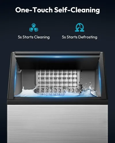 Miniatura 6 de EUHOMY - Máquina comercial para hacer hielo de acero inoxidable, 95 libras de producción diaria, 15 kg de capacidad de almacenamiento de hielo