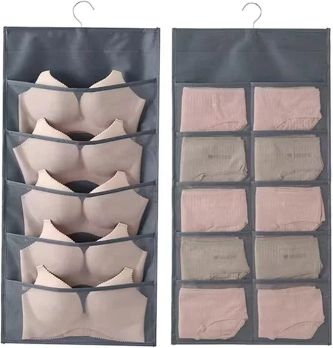Organizador de almacenamiento colgante para brasier y ropa interior, bolsillos de malla, estantes de pared de doble cara, bolsa ahorradora de Gris: