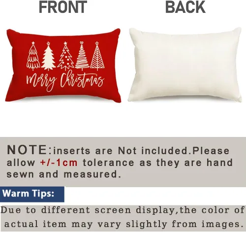Miniatura 6 de RABUSOFA Fundas de almohada de Navidad de 12 x 20 pulgadas, almohadas decorativas de árbol de Navidad, fundas de cojín rojas de Navidad para Rojo