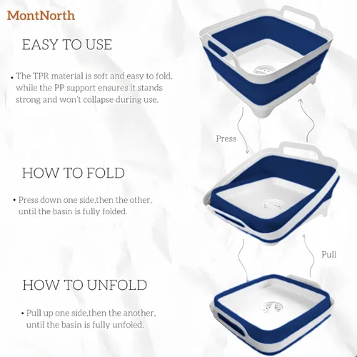 Miniatura 3 de Lavabo Plegable de 9L, Tina de Platos Plegable con Tapón de Drenaje, Lavabo de Platos Plegable Portátil, Fregadero de Campamento para Lavar Platos