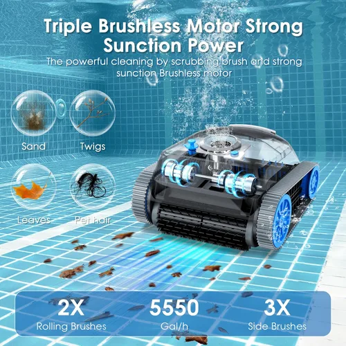 Miniatura 5 de NIXBOT QP5 - Limpiador robótico de piscina, aspiradora inalámbrica para piscinas enterradas, sistema de turbina de doble motor, aspiradora robótica