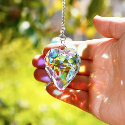 Miniatura 7 de H&D HYALINE & DORA 50mm Geometría Cristal Corazón Atrapasueños Prismas Colgantes con Prisma de Vidrio Fabricante de Arcoíris para Ventanas, Balcón