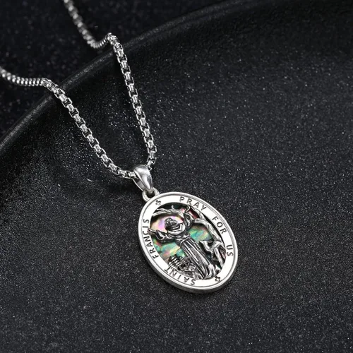 Miniatura 143 de Collar de plata de ley 925 con medalla de San Patrón, colgante de protección católica, amuleto, joyería religiosa para hombres y mujeres